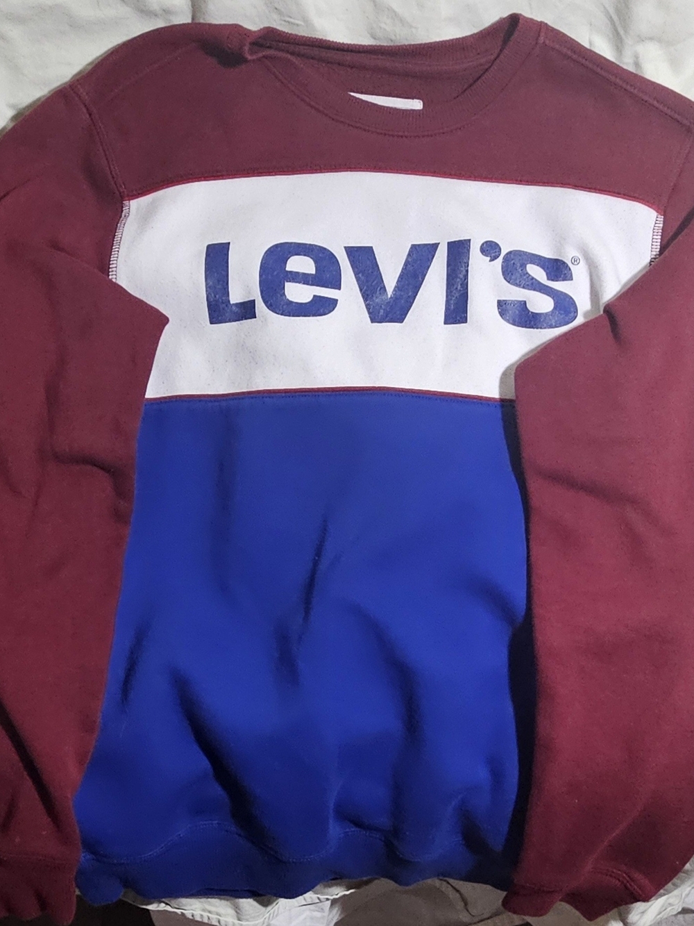Vintage Levi's Colorblock Crewneck Sweatshirt - Maroon, White & Blue